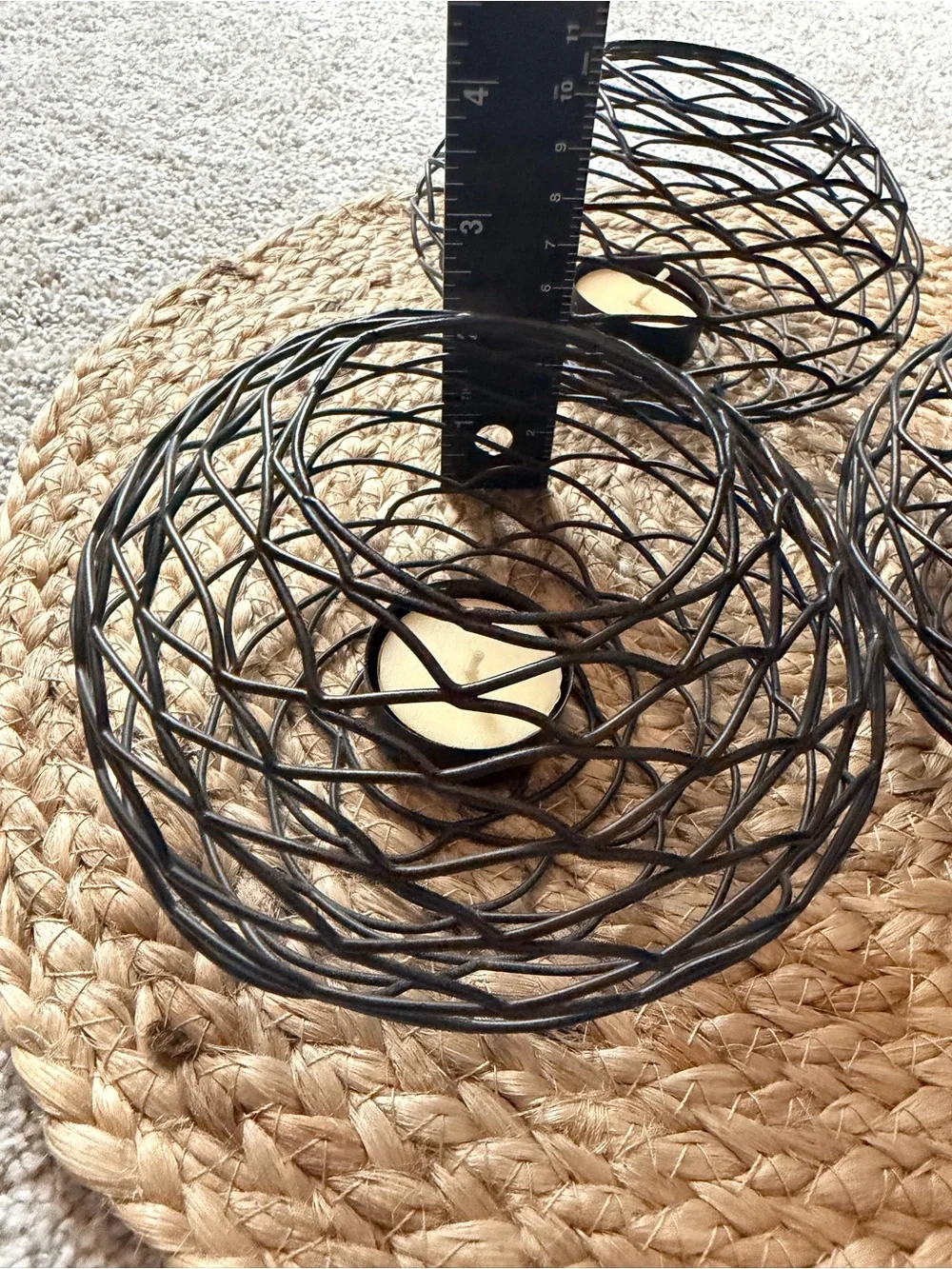 (3) Black Wire Nest Tealight Candle Holders - Home Accents